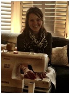 Emma Lomax at her sewing machine