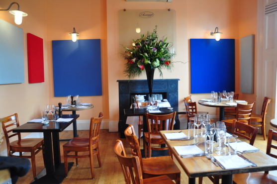 blue canvases at Assaggi, Notting Hill