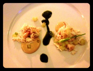art on a plate:  cornish crab, celery, sorrel, egg yoke
