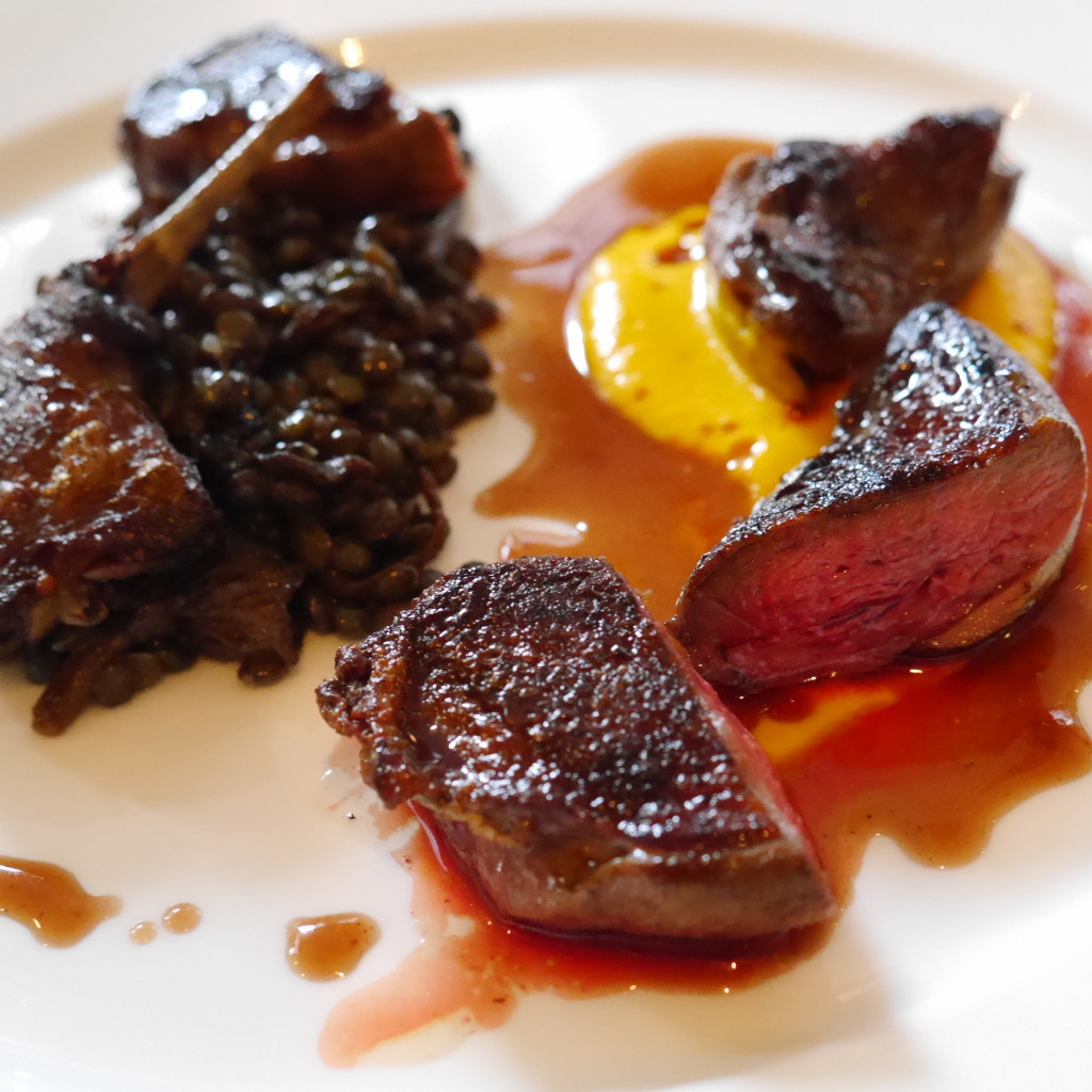 Rennes pigeon with chanterelles, puy lentils and pumpkin