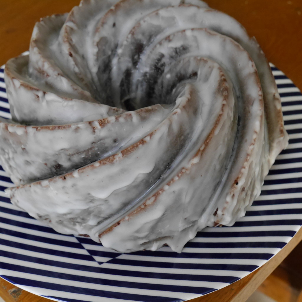 Pumpkin Spiced Buttermilk Bundt Cake with Buttermilk Glaze (on a Richard Brendon Paternity plate)