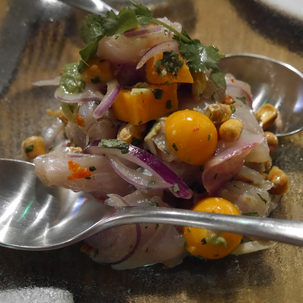 Siwichi - fresh sea bass ceviche in amarillo chilli tiger's milk, sweet potato, avocado and red onion £8