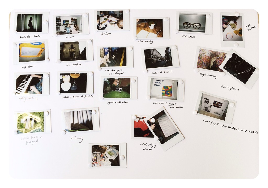 my story board of Instax pictures/captions