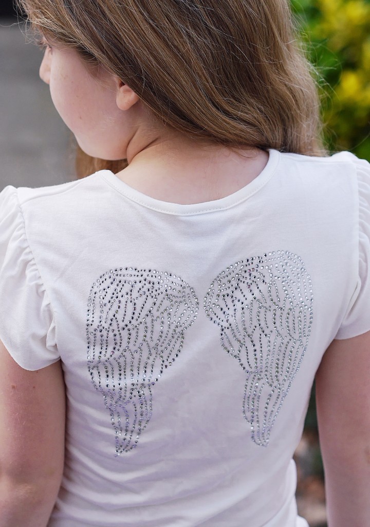 Mini in her cream Angel Sleeve with Diamante Wings t-shirt