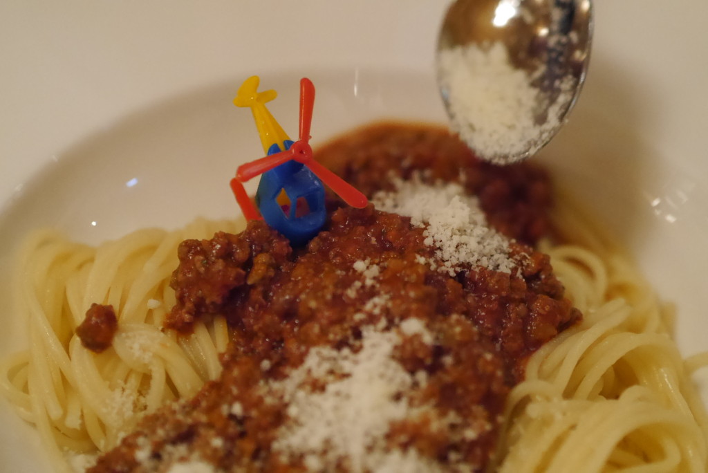 excuse me, waiter, there's a  helicopter in my Spag Bol!