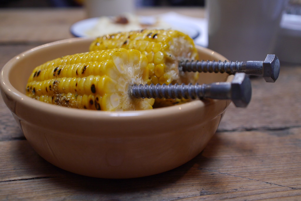 our waiter suggested cutting the corn into 2 for the Smalls..