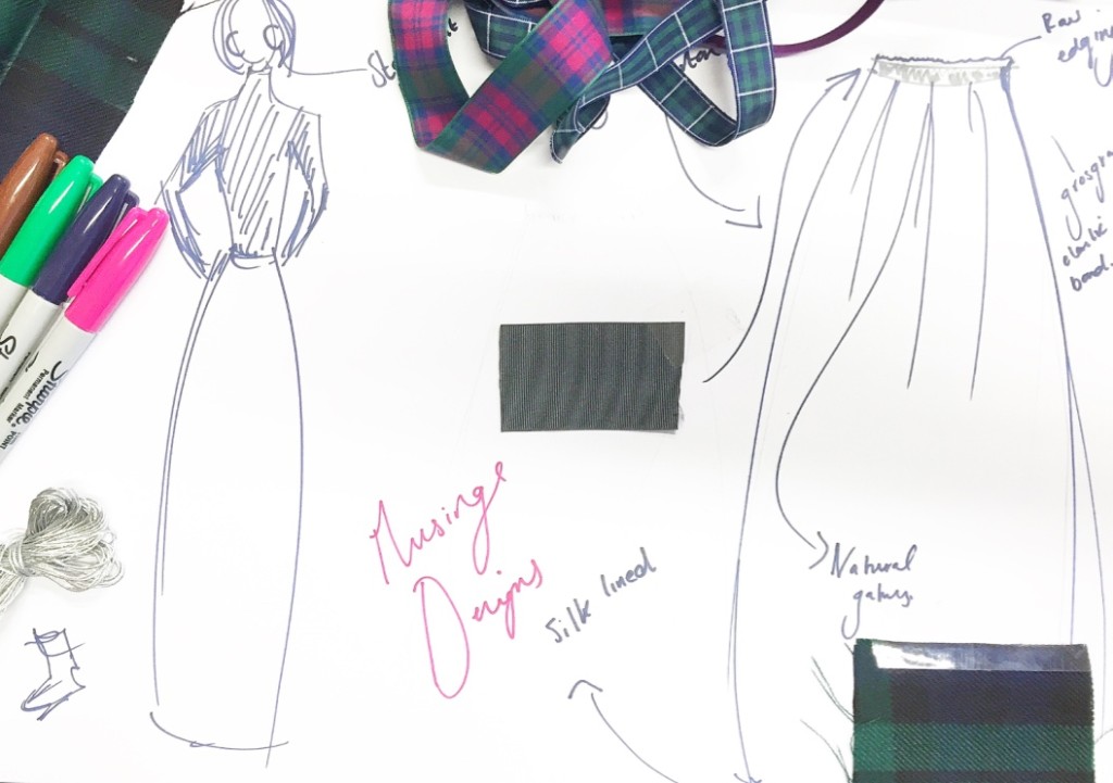 we were invited to mock up mood board detailing anything we'd love to have made. In tartan, of course. Jemima had already set her heart on a maxi skirt.